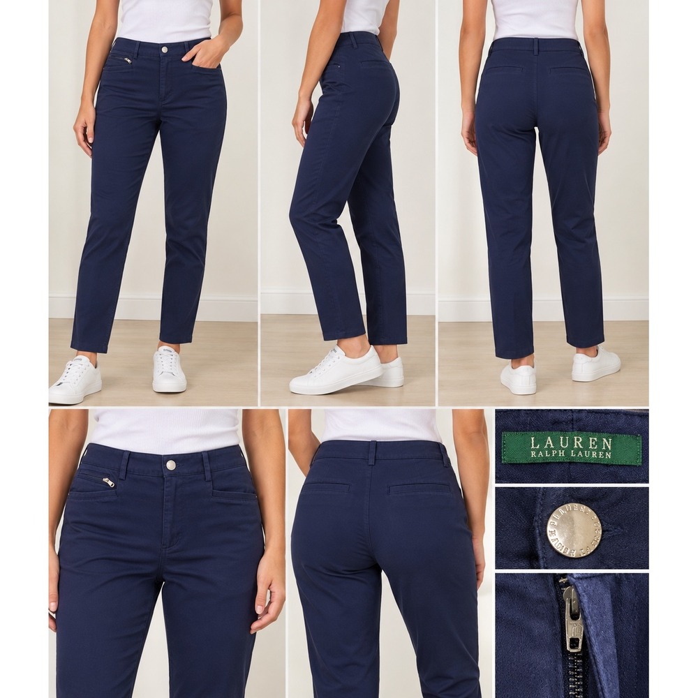 Lauren Ralph Lauren Navy Blue Stretch Straight Leg Pants Size 12